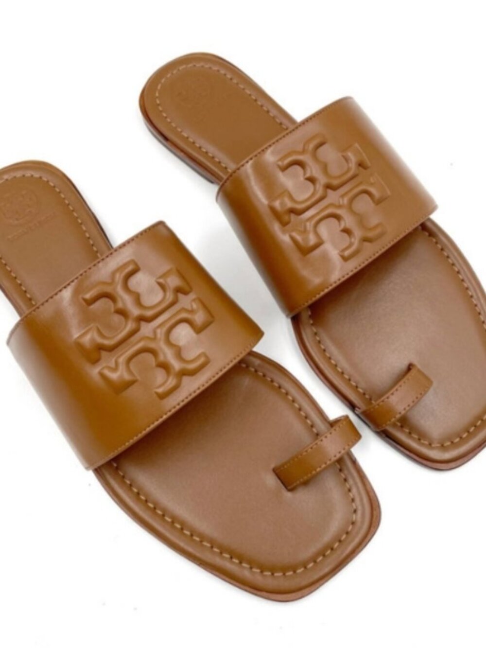 TORY BURCH TOE RING TAN LEATHER SANDALS